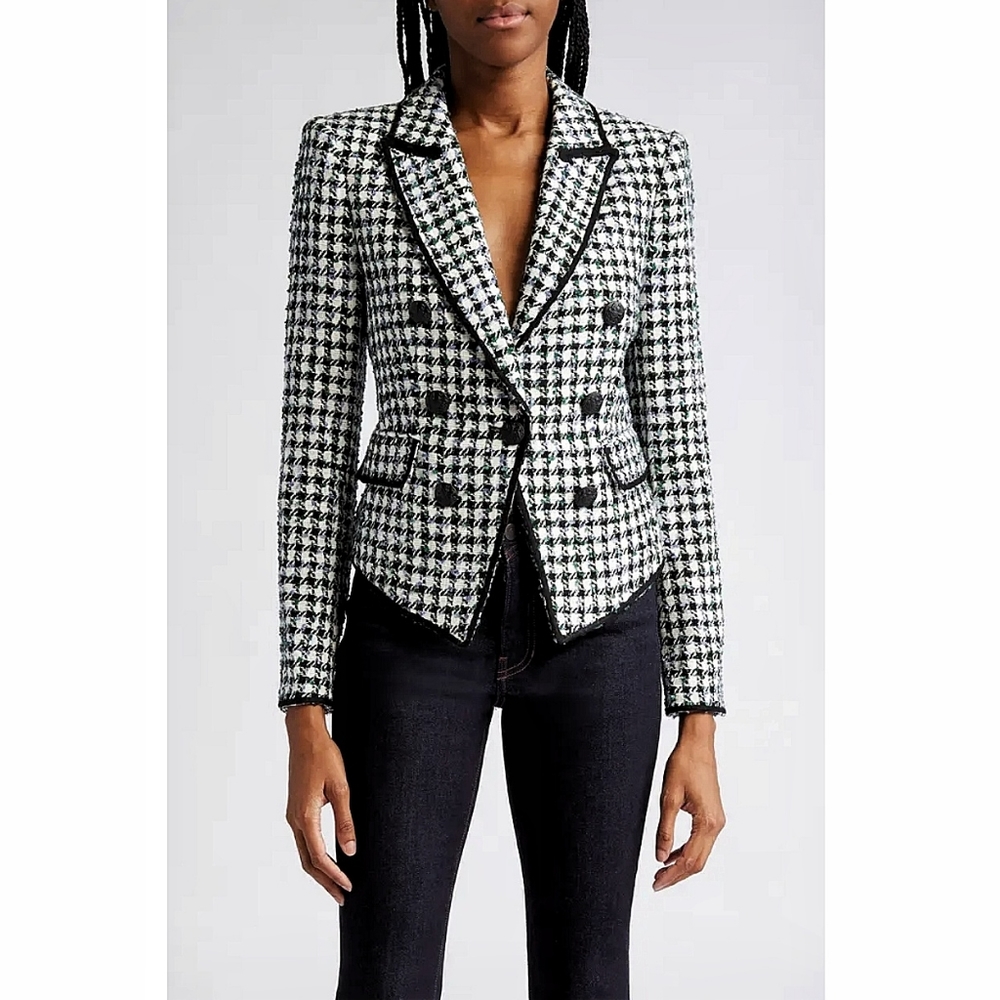 Veronica Beard Diego Metallic Check Cotton Tweed Dickey Jacket Blazer